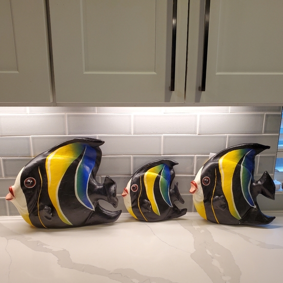 Tropical fish, paper mache, set of 3 - Picture 1 of 17